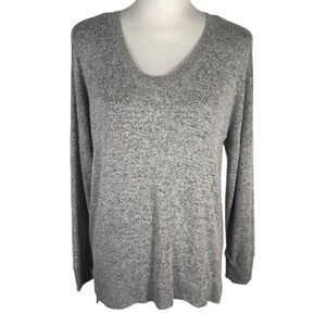 Kiki Gray Black Marled V Neck Tight Knit Long Sleeve Pullover Sweater L